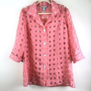 John Mark Coral Pink Button Front Linen Blend Top